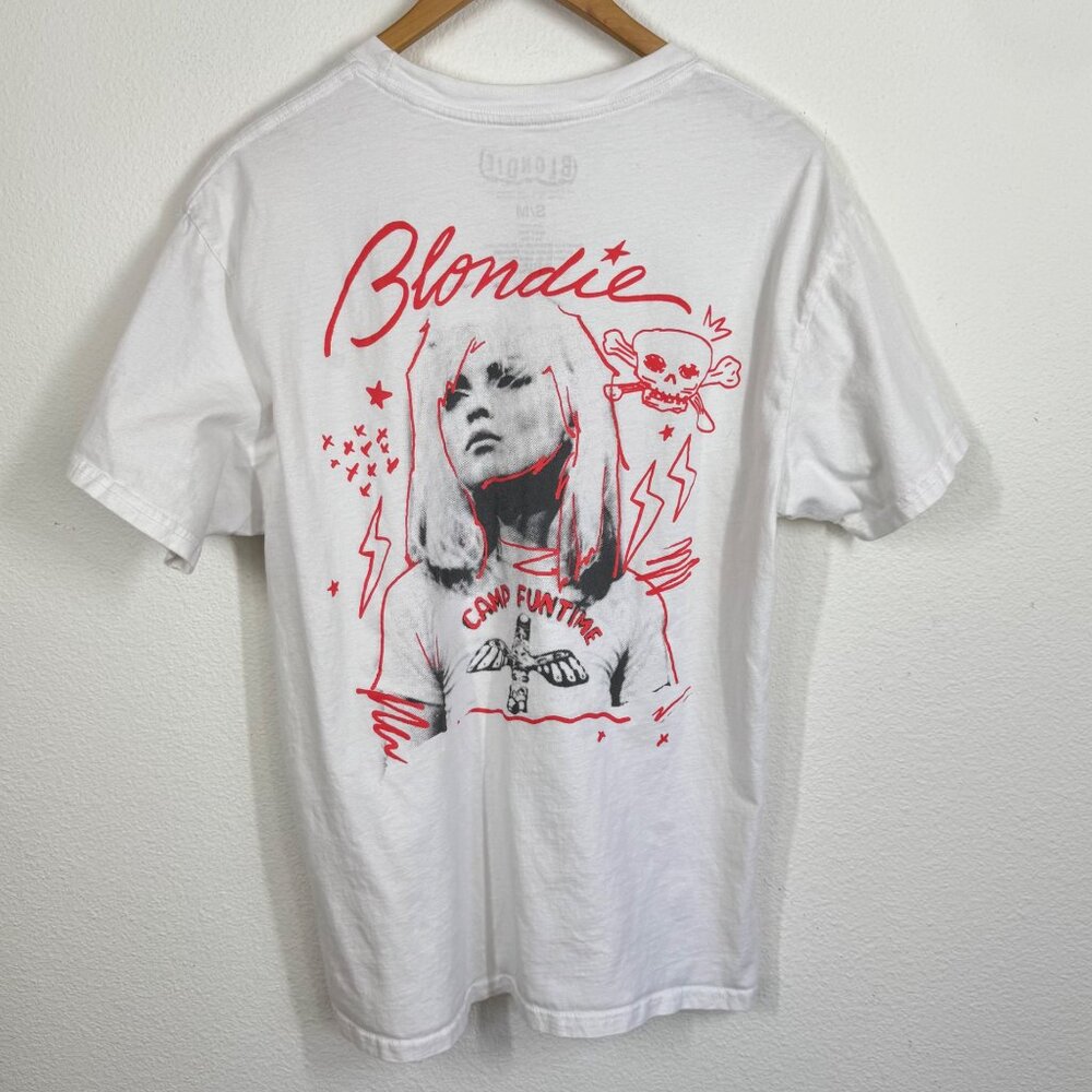 Blonde T Shirt Double Sided Size Small White Red Crew Neck Short Sleeve - Picture 2 of 8